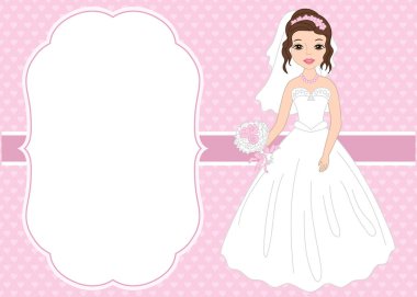 Vector Wedding Card Template with Beautiful Bride. Vector Bride.  clipart