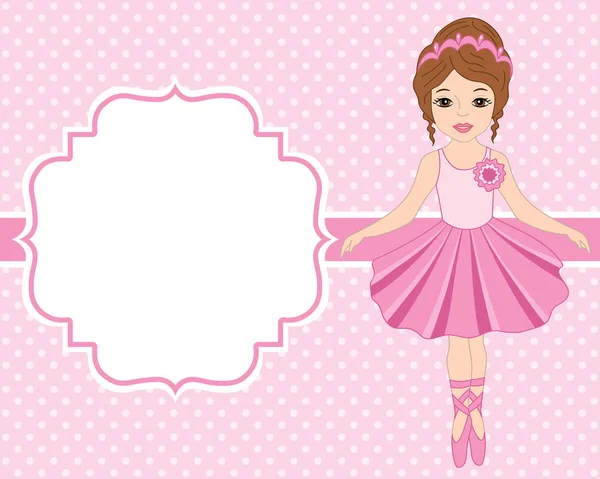 Templat Vector Card dengan Ballerina di Polka Dot Background. Vektor Ballerina. Ilustrasi vektor . - Stok Vektor