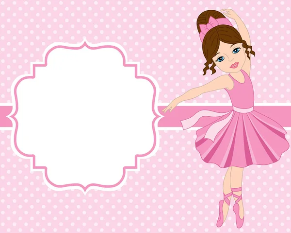 Vector kaartsjabloon met Ballerina op Polka Dot achtergrond. Vector Ballerina. Vectorillustratie. — Stockvector