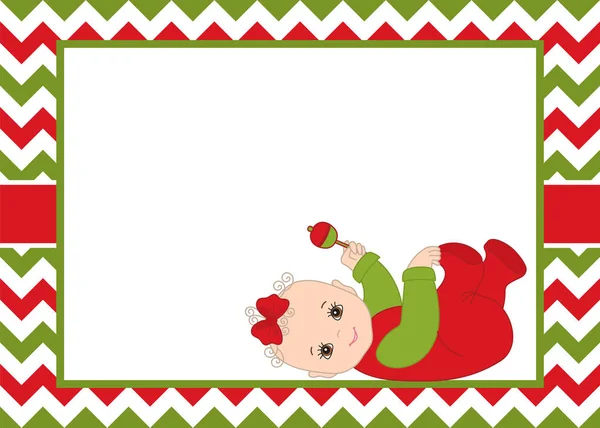 Plantilla de tarjeta de Navidad y Año Nuevo vectorial con linda niña. Bebé niña ducha vector ilustración . — Archivo Imágenes Vectoriales