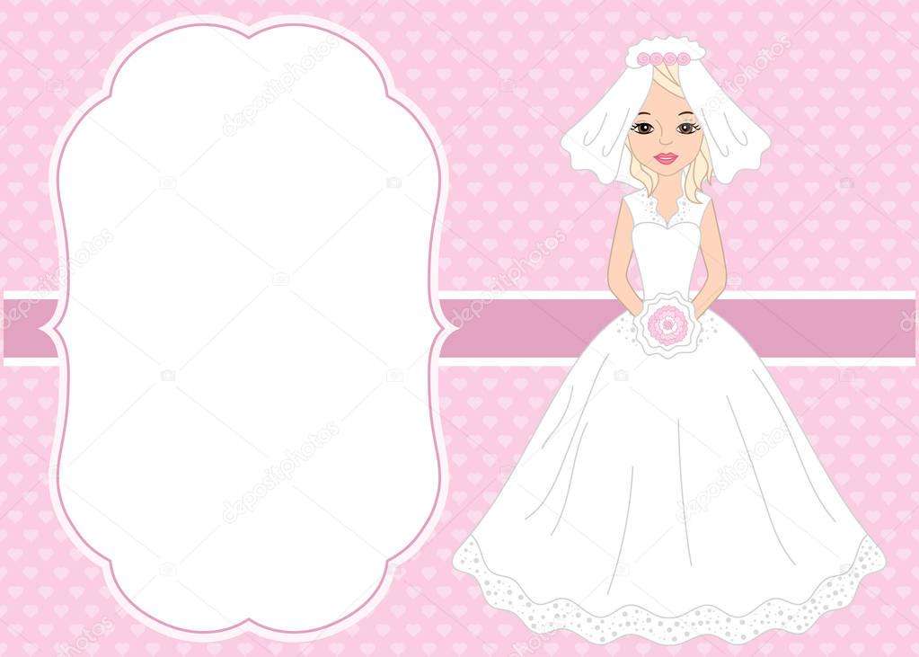 Vector Wedding Card Template with Beautiful Bride. Vector Bride. 