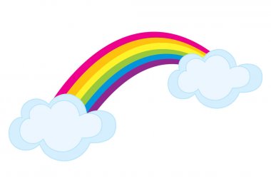 Vektör renkli Rainbow ile bulutlar. Gökkuşağı vektör çizim.