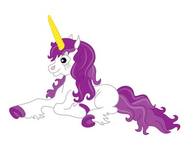 Vektör mor Mane olan şirin at. Tek boynuzlu at vektör çizim. 