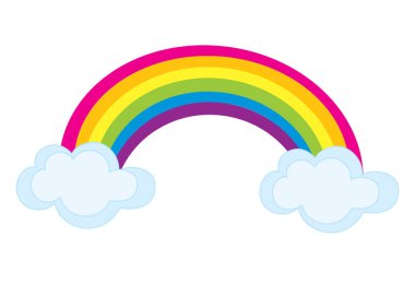 Vektör renkli Rainbow ile bulutlar. Gökkuşağı vektör çizim.