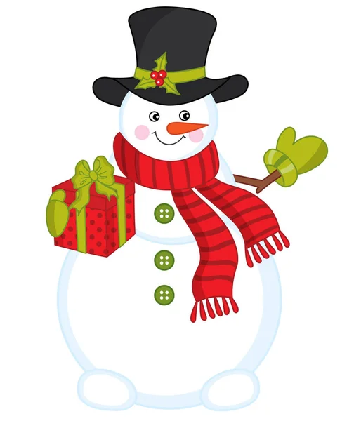 Vector boneco de neve com caixa de presente. Natal e Ano Novo Vector Ilustração . —  Vetores de Stock