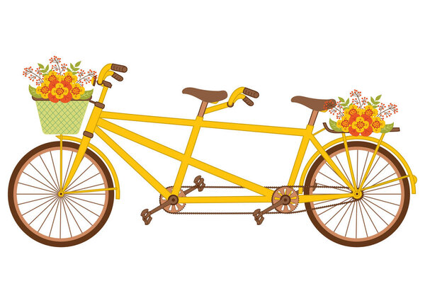Vector Tandem with Autumn Flowers. Tandem with Floral Basket Vector Illustration. 