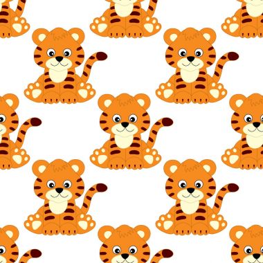 Vektör sevimli kaplan ile Seamless modeli. Vektör bebek kaplan. Kaplan Dikişsiz desen vektör çizim. 
