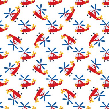 Vektör karikatür helikopter ile Seamless modeli. Çocuğun oyuncak helikopter vektör. Helikopter Dikişsiz desen vektör çizim. 