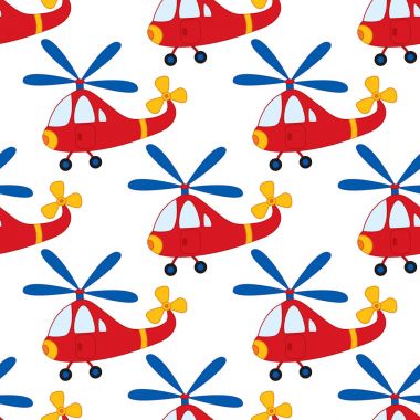 Vektör karikatür helikopter ile Seamless modeli. Çocuğun oyuncak helikopter vektör. Helikopter Dikişsiz desen vektör çizim. 