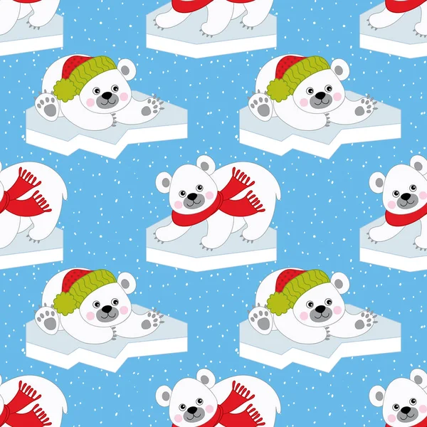 矢量圣诞节和新年的无缝模式与北极熊。矢量小北极熊. — 图库矢量图片