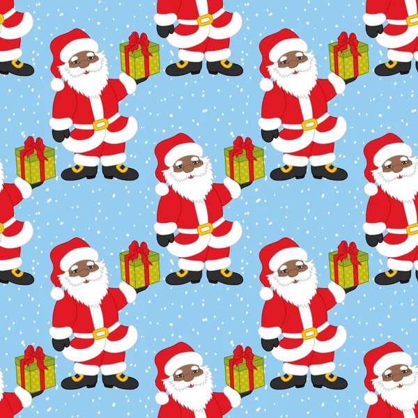Vector Christmas and New Year naadloze patroon met de Afro-Amerikaanse Kerstman. Vector African American Santa Claus. — Stockvector