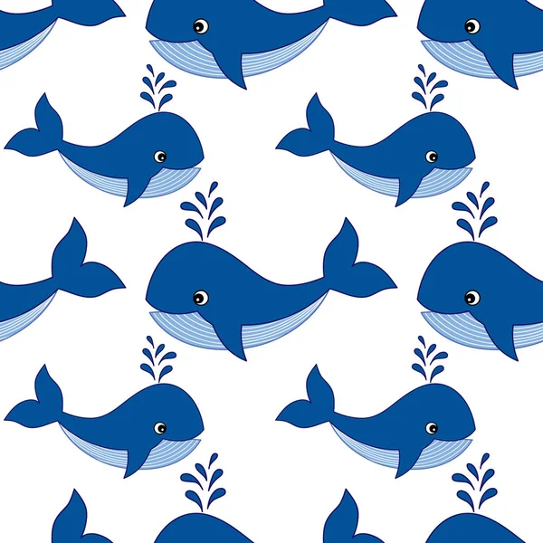 Modèle sans couture vectoriel avec des baleines mignonnes. Illustration vectorielle de motif sans couture de baleine . — Image vectorielle