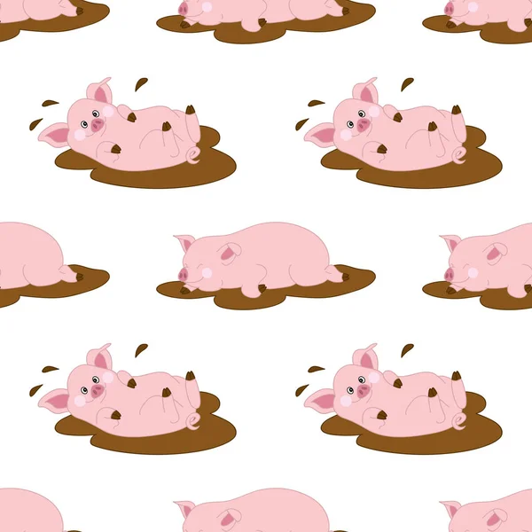 Modèle sans couture vectoriel avec des cochons mignons. Cochon de bébé vecteur. Illustration vectorielle de motif sans couture de porc . — Image vectorielle