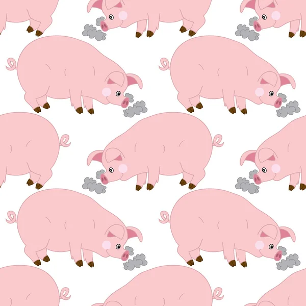 Modèle sans couture vectoriel avec des cochons mignons. Cochon de bébé vecteur. Illustration vectorielle de motif sans couture de porc . — Image vectorielle