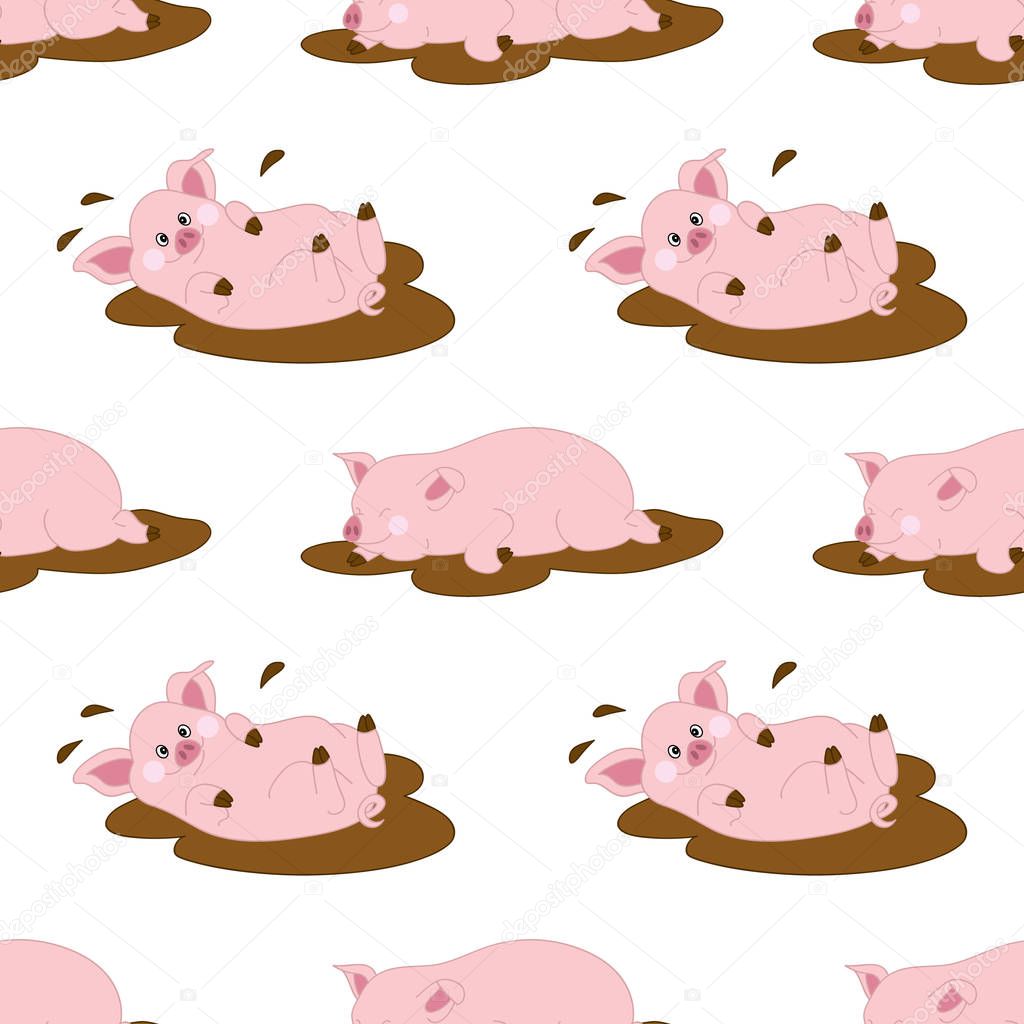 Download Vector Seamless Pattern with Cute Pigs. Vector Baby Pig ...