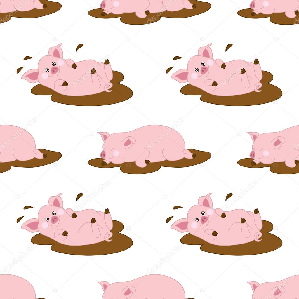 Download Vector Seamless Pattern with Cute Pigs. Vector Baby Pig. Pig Seamless Pattern Vector ...