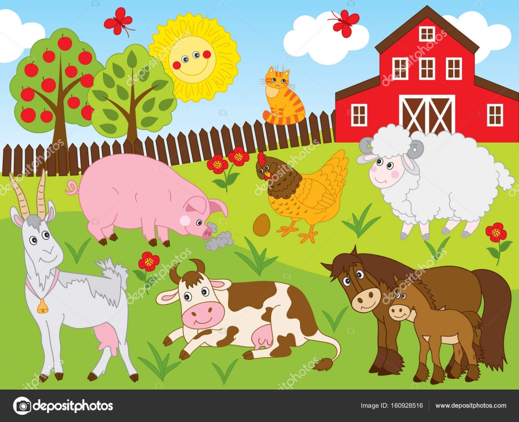 farm animal set with barn