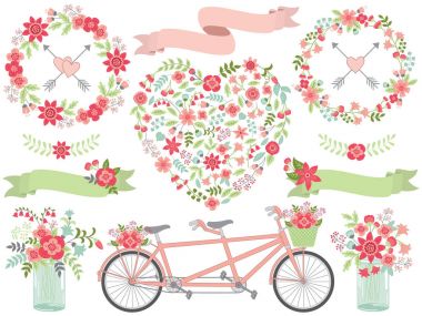 Vektör romantik Pastel çiçek Set. 
