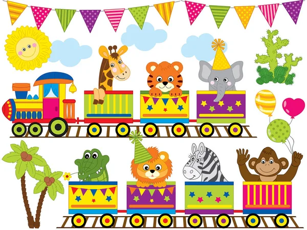 Vector Safari Animals Travelling in the Train.