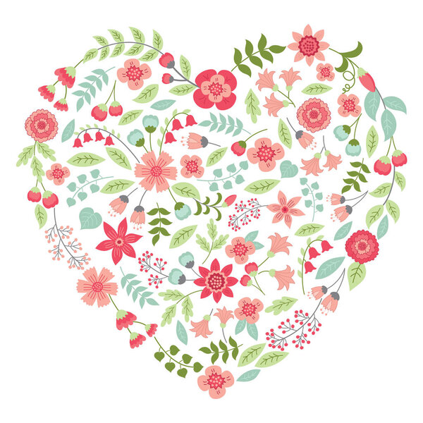 Vector Floral Heart in Pastel Colors. 