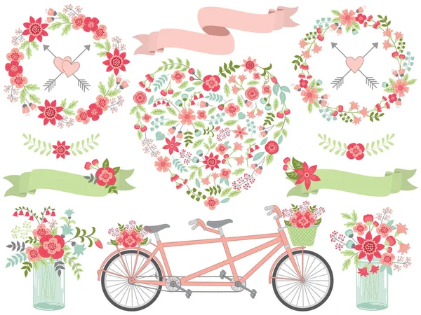 Vector Romantic Pastel Floral Set. — Stock Vector