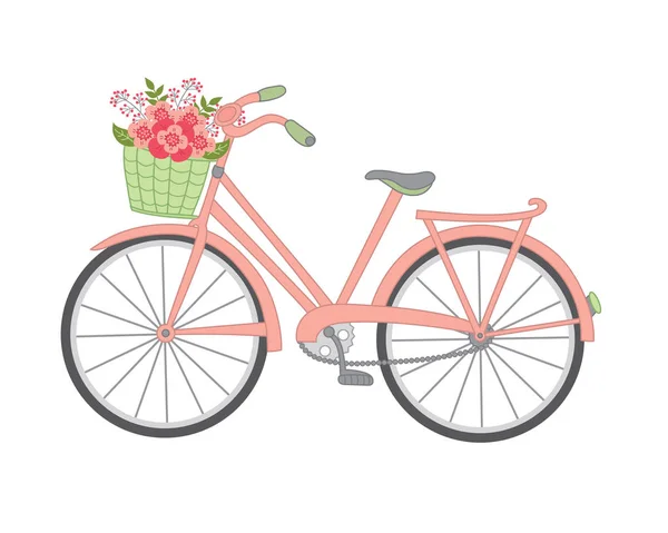 Vector Bicycle with Floral Basket. — Stock Vector