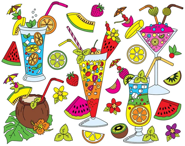 Векторный коктейль с тропическими фруктами. Векторная иллюстрация коктейля . — стоковый вектор