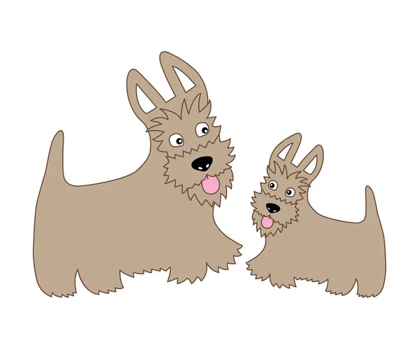 Vector Cute Cartoon Scottish Terrier con Puppy. Illustrazione vettoriale del terrier scozzese . — Vettoriale Stock