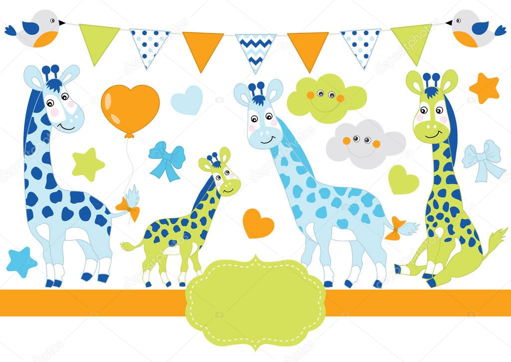 Download Fondos safari baby shower | Conjunto de vector para Baby ...