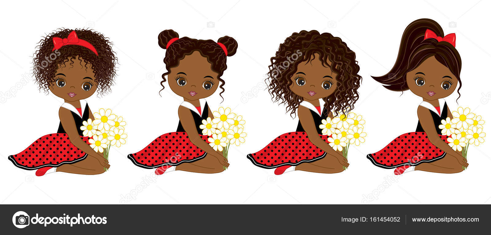 Vector Cute Little chicas afroamericanas con varios colores de cabello  Vector de stock #161454052 de ©marlenes9, image size:1600x767