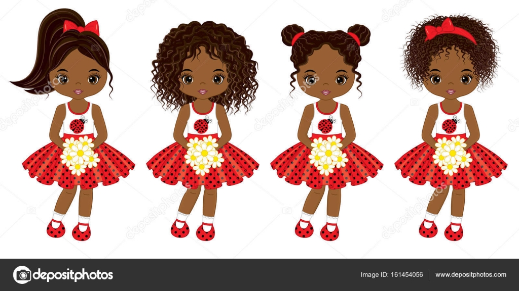 Vector Cute Little African American Girls With Various Hair