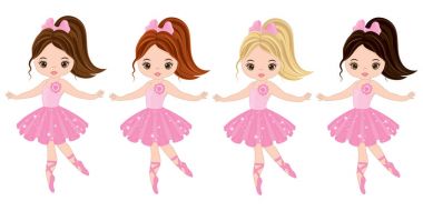 Vektör şirin küçük balerinler çeşitli saç renkleri ile