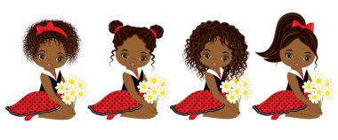 Vektör sevimli küçük Afrikalı-Amerikalı kız ile çeşitli saç renkleri