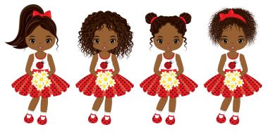 Vektör sevimli küçük Afrikalı-Amerikalı kız ile çeşitli saç renkleri