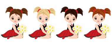 Çeşitli saç renkleri ile vektör sevimli küçük kız