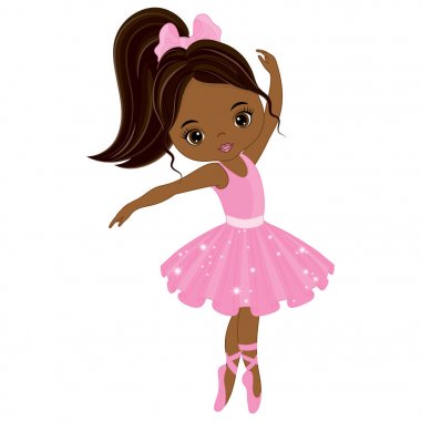 Vektör şirin küçük Afrikalı-Amerikalı balerin dans