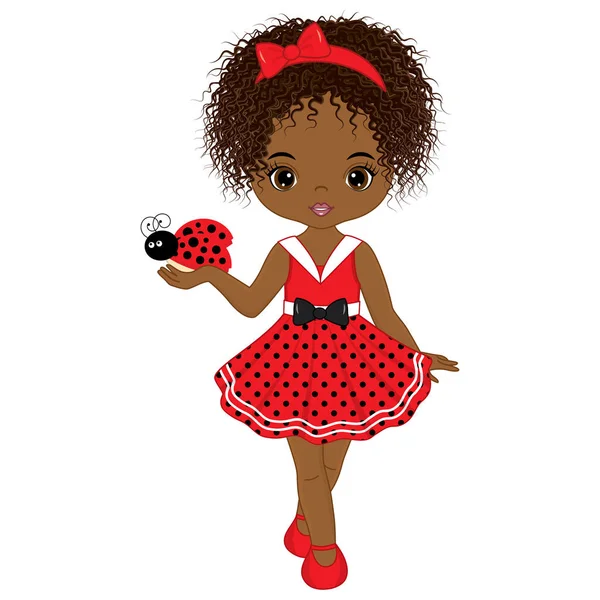 Vector bonito pequena menina afro-americana com joaninha — Vetor de Stock