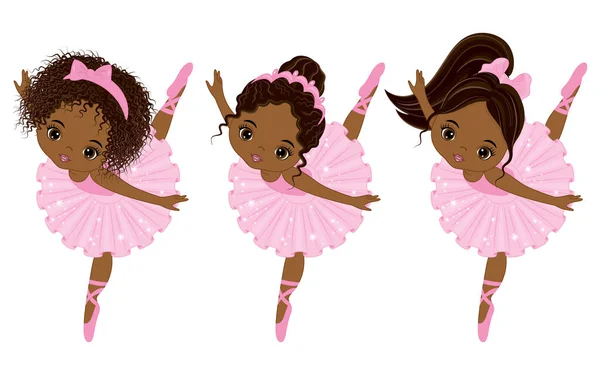 Vector Cute Little Bailarinas afroamericanas con varios peinados — Vector de stock