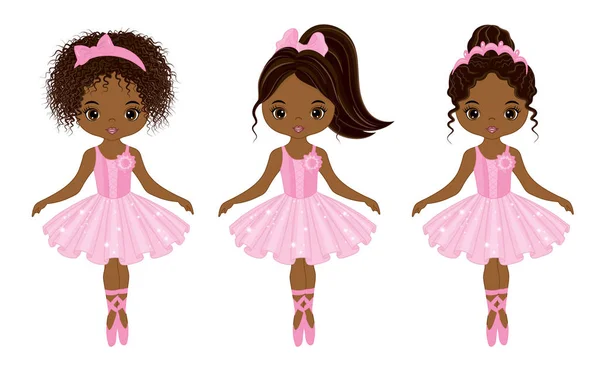 Vector Cute Little African American Ballerinas with Various Hairstyles — Stock Vector