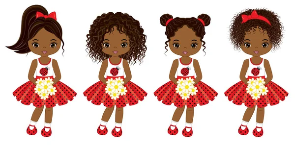 Vektör sevimli küçük Afrikalı-Amerikalı kız ile çeşitli saç renkleri