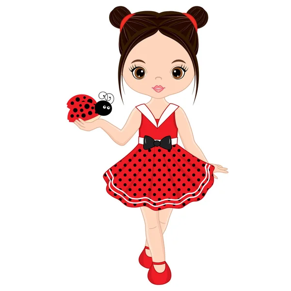 Vector Cute Little Girl with Ladybug — Stock Vector