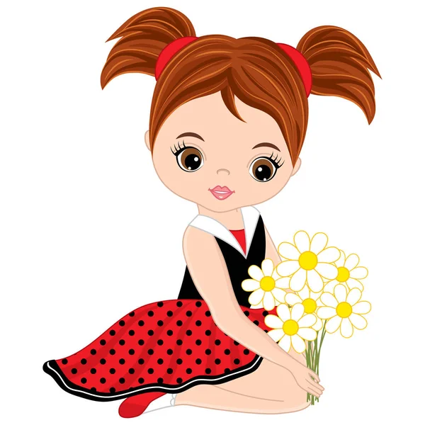 Vector linda niña con flores — Vector de stock