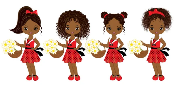 Vector Cute Little chicas afroamericanas con varios colores de cabello — Vector de stock