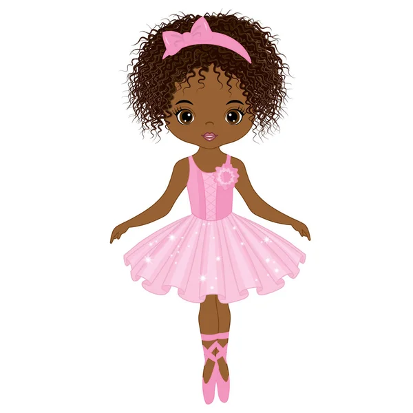 Vector Cute Little African American Ballerina Dancing - Stok Vektor