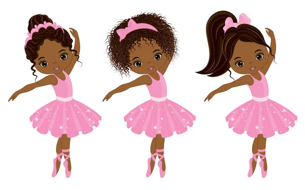 Vector Cute Little Bailarinas afroamericanas con varios peinados — Vector de stock