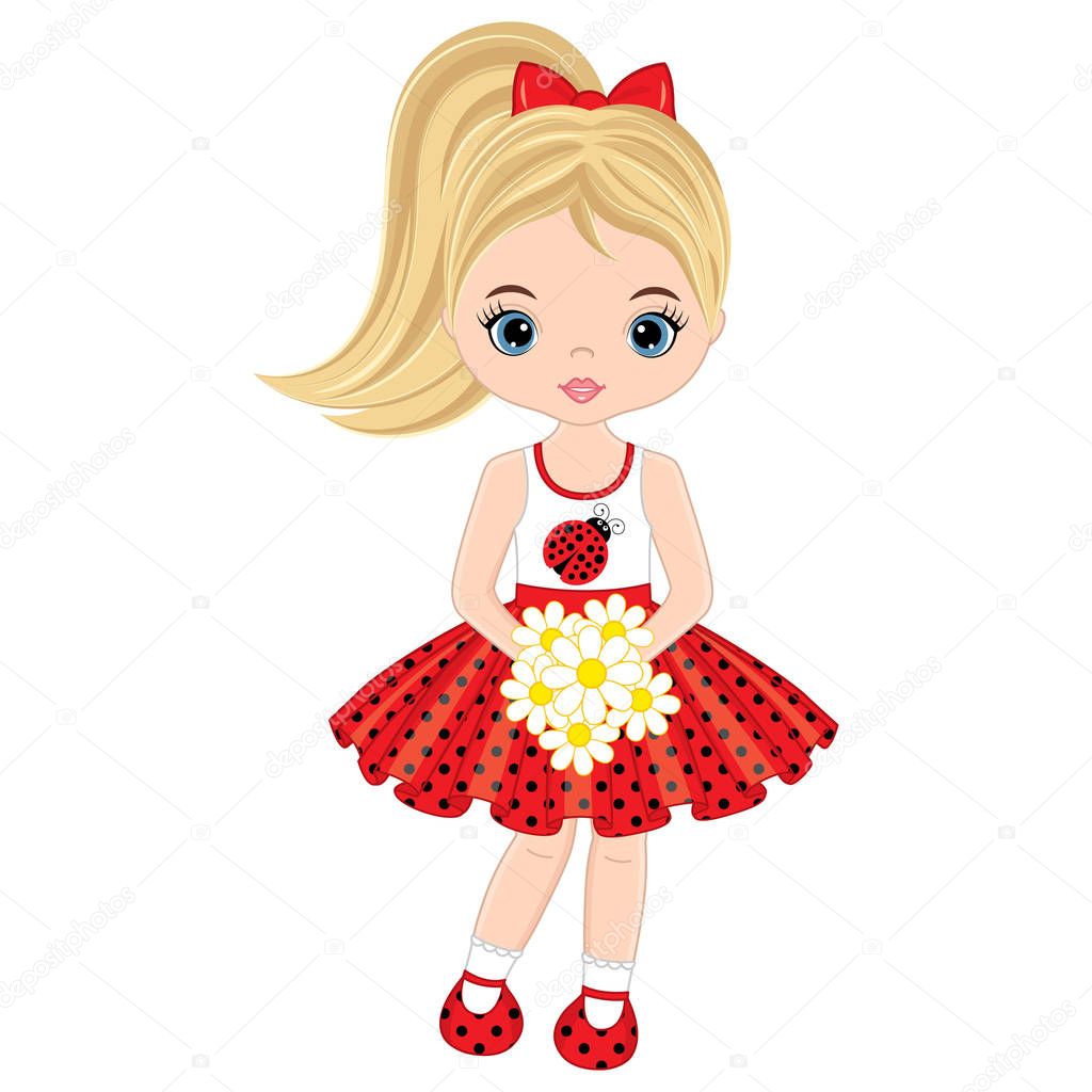 Vector Cute Little Girl with Flowers