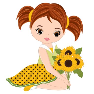 Ayçiçeği vektör şirin küçük kızla