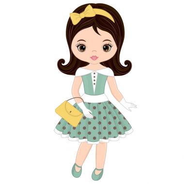 Vektör sevimli küçük kız Retro tarzı