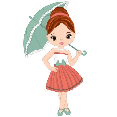 Vektör sevimli küçük kız Retro tarzı