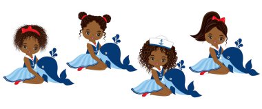 Çeşitli saç renkleri ile vektör deniz küçük Afrikalı-Amerikalı kızlar